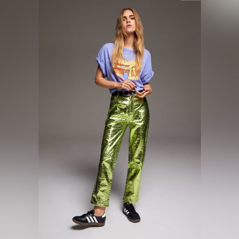 Nasty Gal Metallic Crackle Faux Leather Trousers